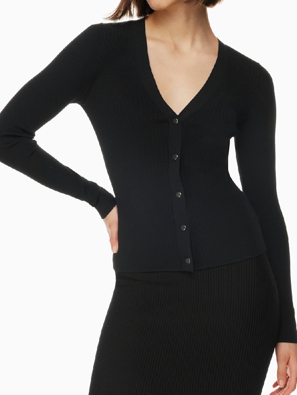 Babaton Ribbed V-Neck Cardigan - Black